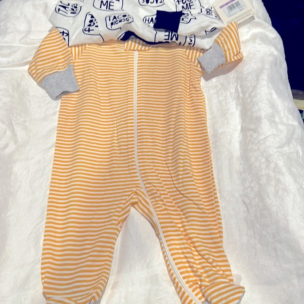 Brand new Carter’s Onesie’s ‘Feed Me’ ‘ Tacos‎ Please’ and Striped patterns